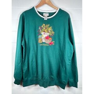 Alfred Dunner 1X Womens Green Long‎ Sleeve "Give Thanks" Embroidered Sweatshirt